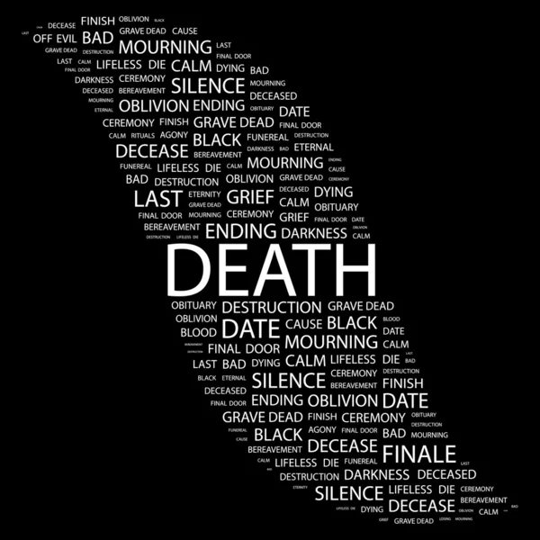 Dood. woord collage op zwarte achtergrond — Stockvector