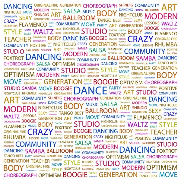 Dans. ordet collage på vit bakgrund. — Stock vektor