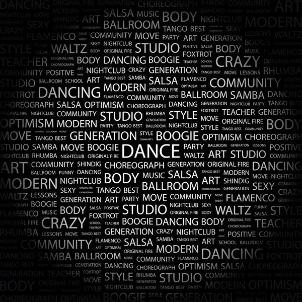 DANCE. Word collage on black background — Stock Vector