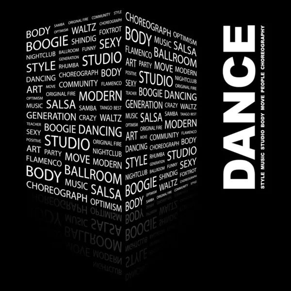 DANCE. Word collage on black background — Stock Vector