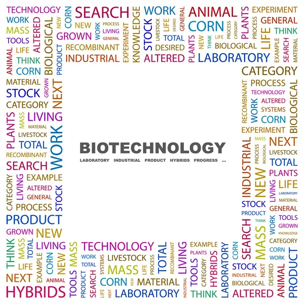 BIOTECNOLOGIA. Colagem de palavras no fundo branco — Vetor de Stock