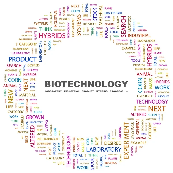 BIOTECNOLOGIA. Collage di parole su sfondo bianco — Vettoriale Stock