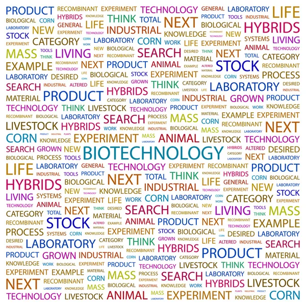 BIOTECNOLOGÍA. collage palabra sobre fondo blanco — Vector de stock