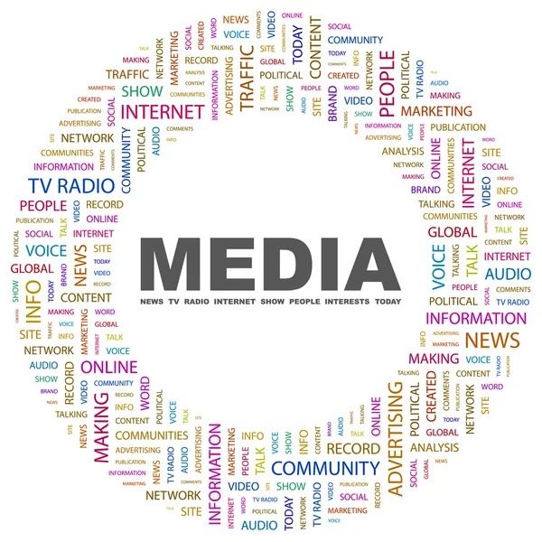 MEDIA. collage palabra sobre fondo blanco — Vector de stock