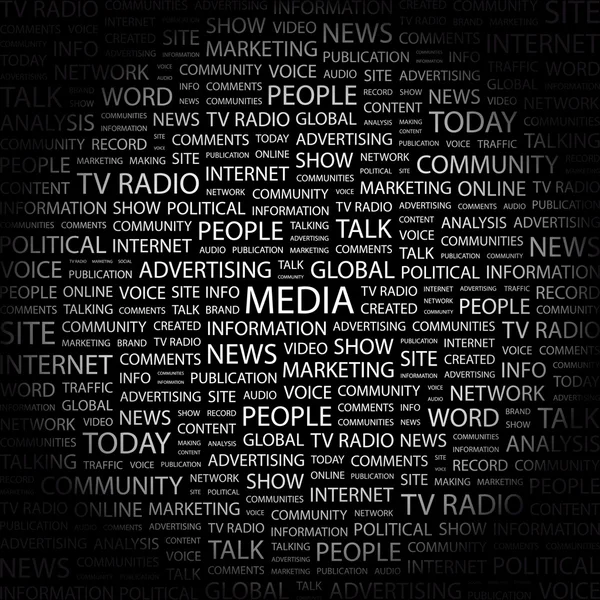 MEDIA. Colagem de palavras no fundo preto — Vetor de Stock