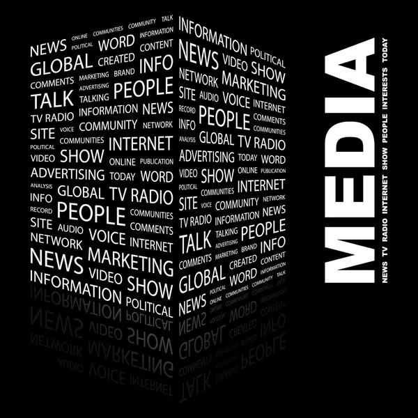 MEDIA. Word collage on black background — Stock Vector