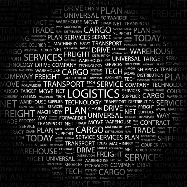 Logistics. λέξη κολάζ σε μαύρο φόντο — Διανυσματικό Αρχείο