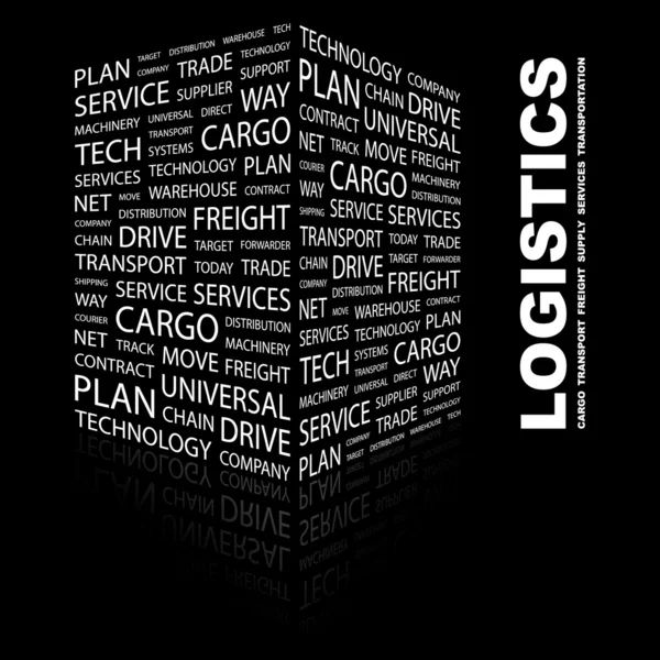 Logistik. ordet collage på svart bakgrund — Stock vektor