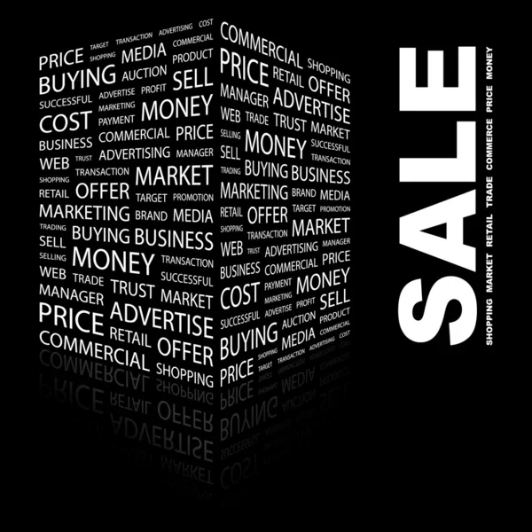 Verkauf. Wortcollage auf schwarzem Hintergrund — Stockvektor