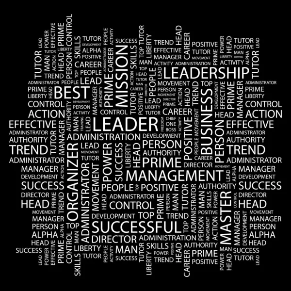 LEADER. Collage di parole su sfondo nero — Vettoriale Stock