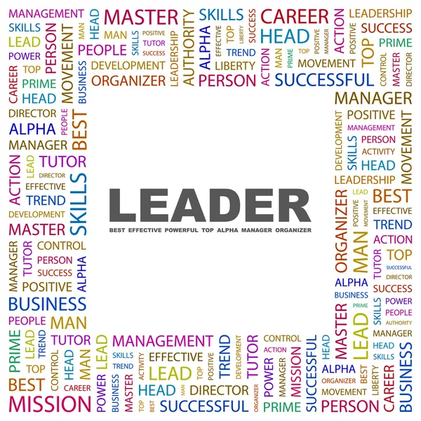LEADER. Collage di parole su sfondo bianco — Vettoriale Stock