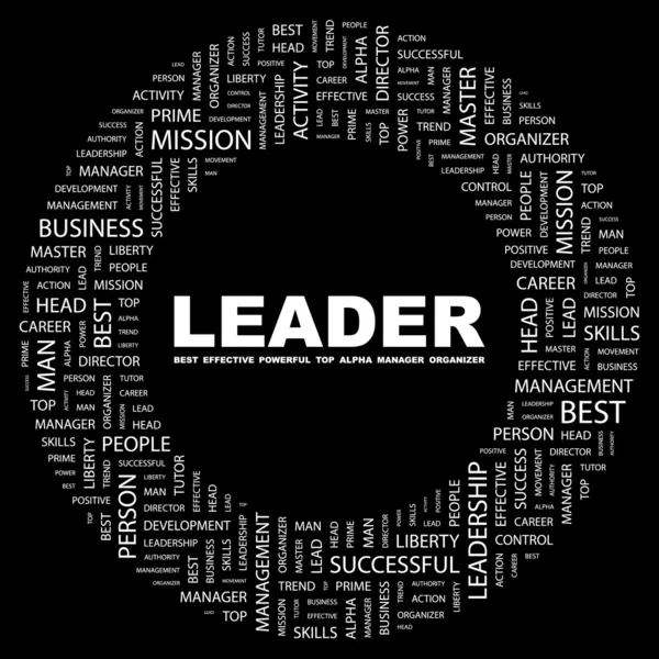 Ledare. ordet collage på svart bakgrund — Stock vektor