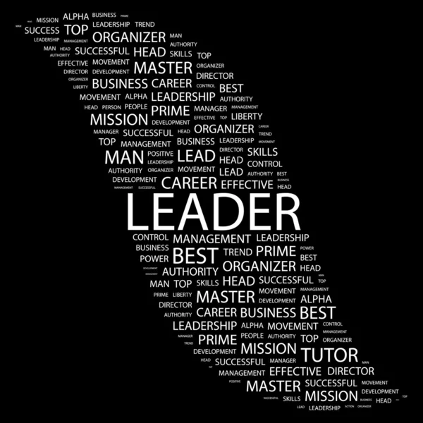Líder. Colagem de palavras no fundo preto — Vetor de Stock