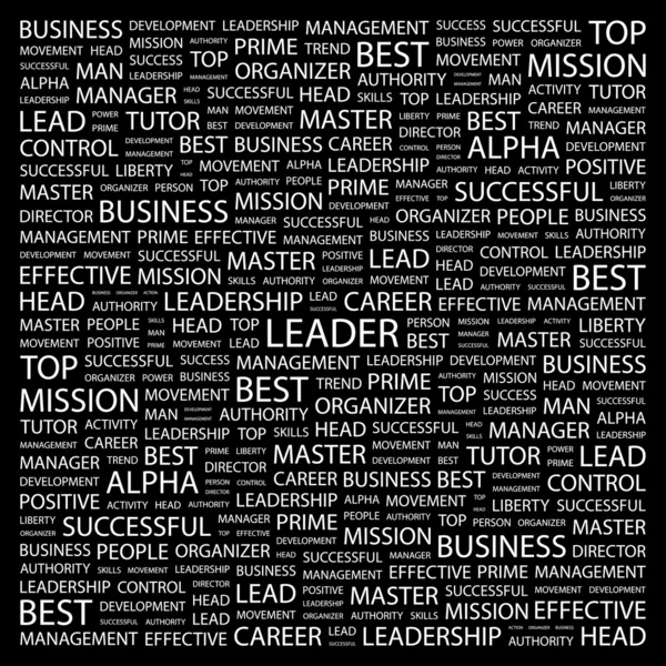 Anführer. Wortcollage auf schwarzem Hintergrund — Stockvektor
