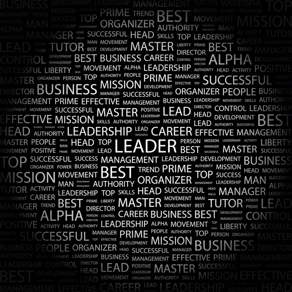 LEADER. Word collage on black background — Stock Vector