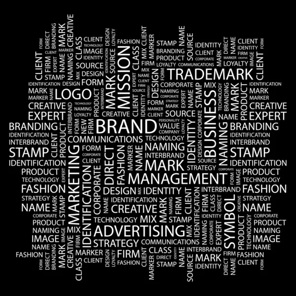 BRAND. Word collage on black background. — Stock Vector
