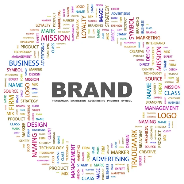 BRAND. Word collage on white background. — Stock Vector