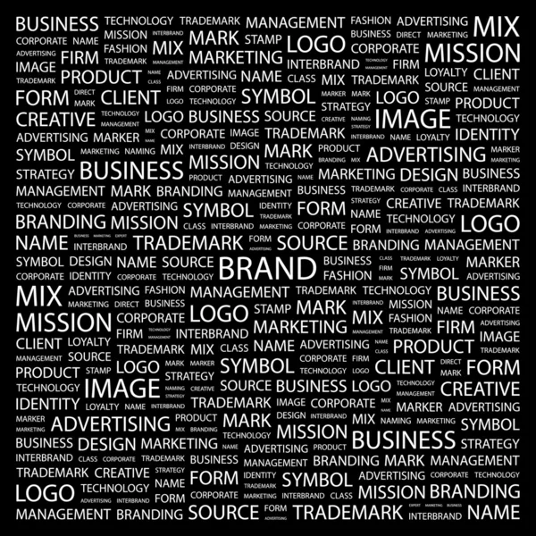 BRAND. Word collage on black background. — Stock Vector