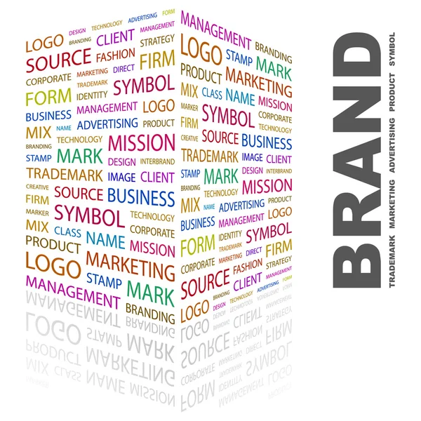 ¡Brand! collage palabra sobre fondo blanco . — Vector de stock