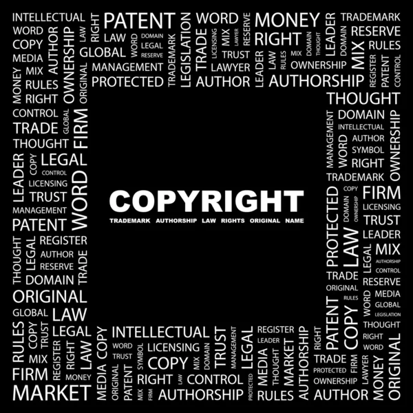Autorská práva. slovo koláž na černém pozadí — Stockový vektor