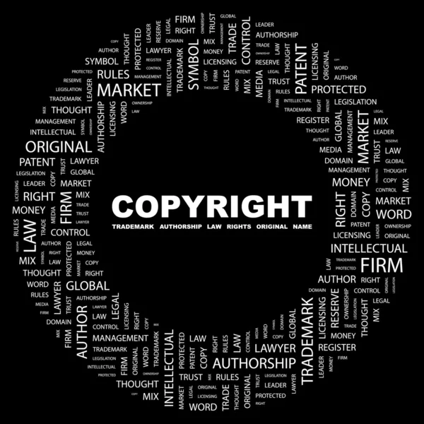 Autorská práva. slovo koláž na černém pozadí — Stockový vektor