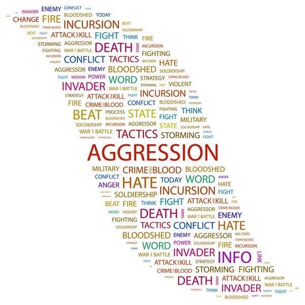Agressie. woord collage op witte achtergrond — Stockvector