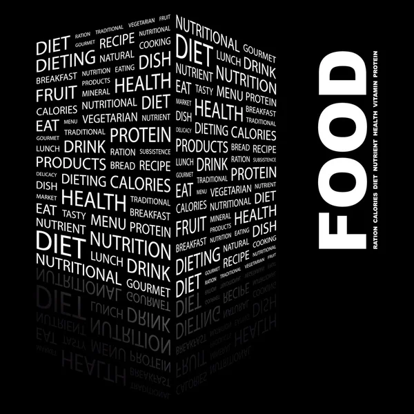 FOOD. Word collage on black background — Stock Illustration FOOD. Word collage on black background Royalty Free Stock Illustrations