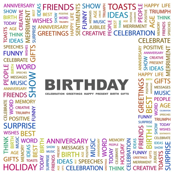 BIRTHDAY. Word collage on white background — Stock Vector