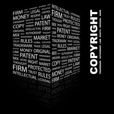 COPYRIGHT. Word collage on black background clipart