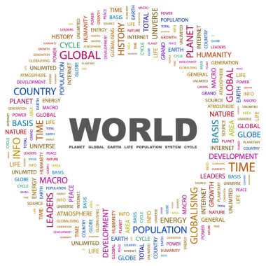 WORLD. Word collage on white background clipart