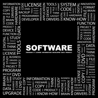 SOFTWARE. Word collage on black background clipart