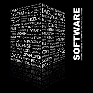 SOFTWARE. Word collage on black background clipart