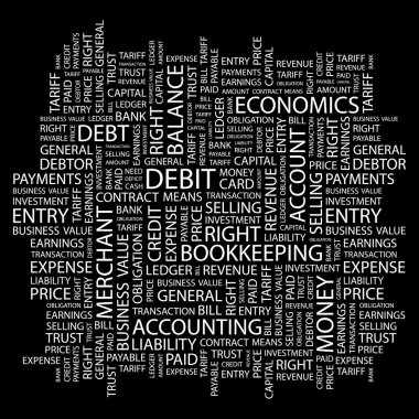 DEBIT. Word collage on black background. clipart