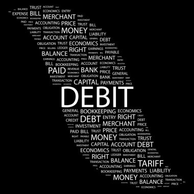 DEBIT. Word collage on black background. clipart