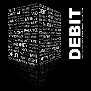 DEBIT. Word collage on black background. clipart