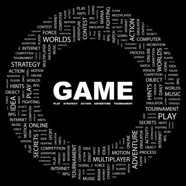 GAME. Word collage on black clipart