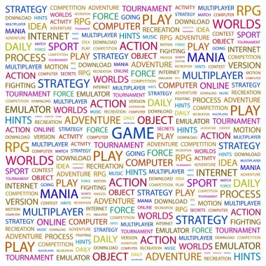 GAME. Word collage on black clipart