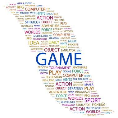 GAME. Word collage on black clipart