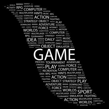 GAME. Word collage on black clipart