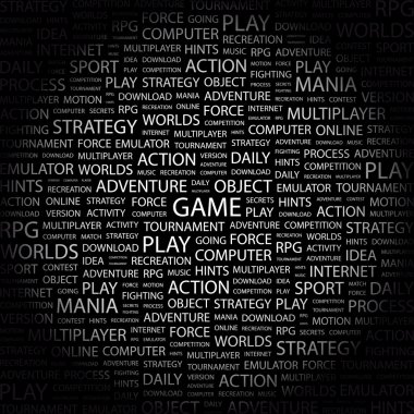 GAME. Word collage on black clipart