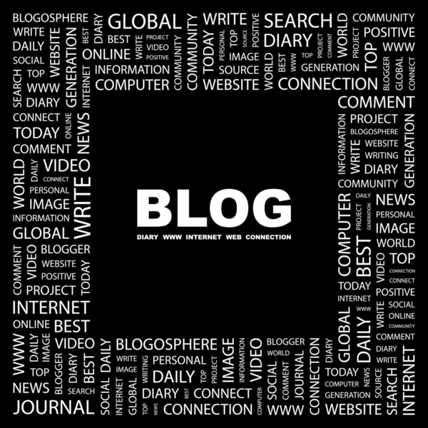 Blog. siyah arka plan üzerinde kelime kolaj. — Stok Vektör