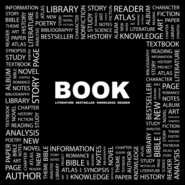 BOOK. Word collage on black background. — Stock Vector