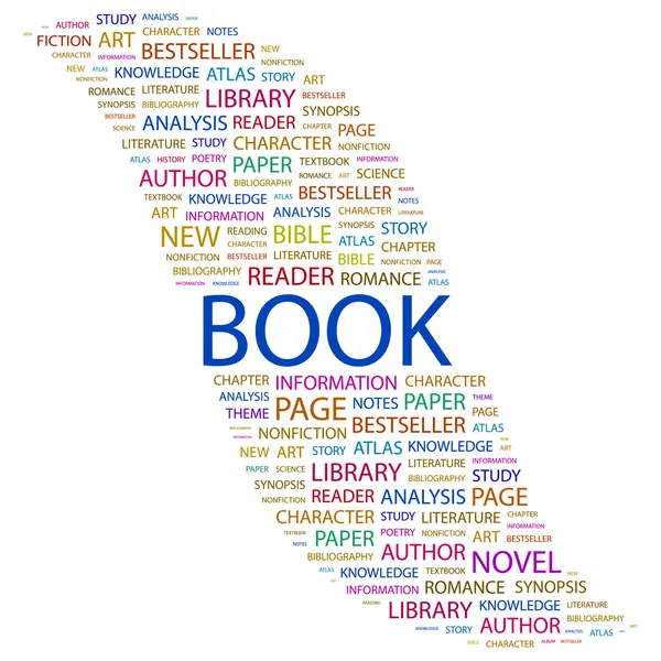 Un livre. Collage de mots sur fond blanc — Image vectorielle