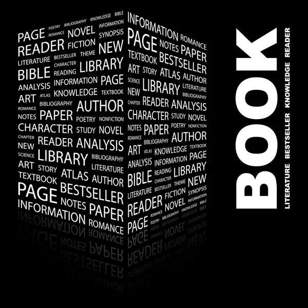 BOOK. Word collage on black background. — Stock Vector