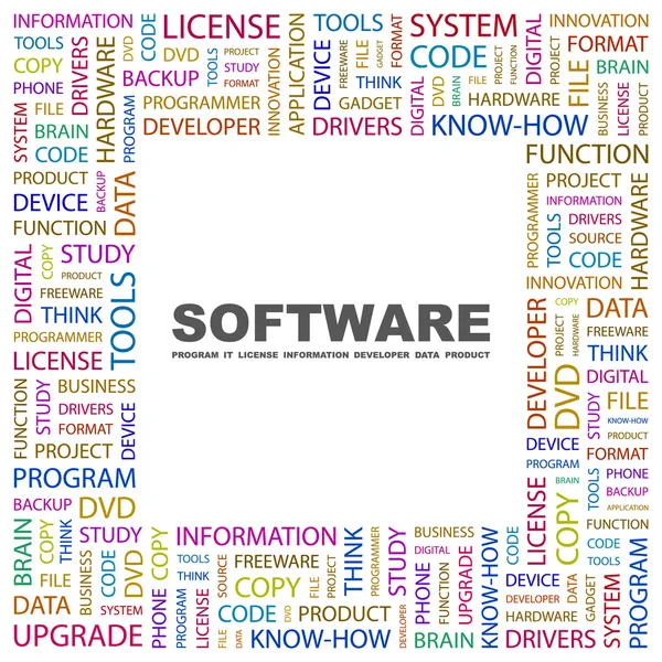 Software. woord collage op witte achtergrond — Stockvector