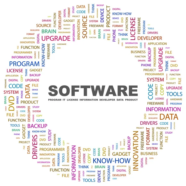 ソフトウェア。白い背景の上の単語のコラージュ — ストックベクタ