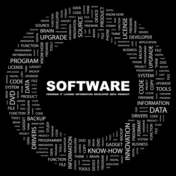 Software. slovo koláž na černém pozadí — Stockový vektor