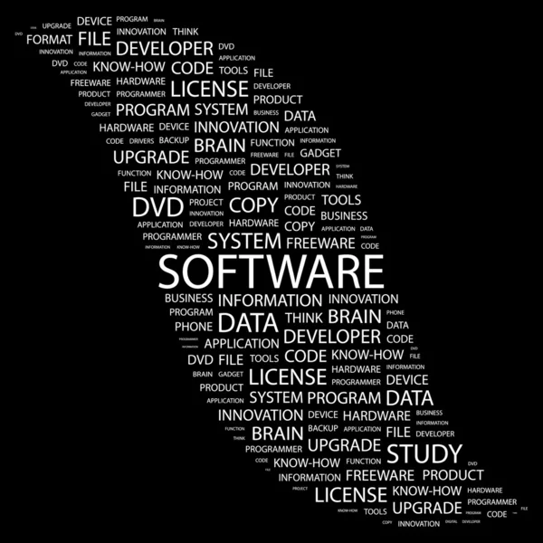 软件。黑色背景上的字拼贴画 — 图库矢量图片