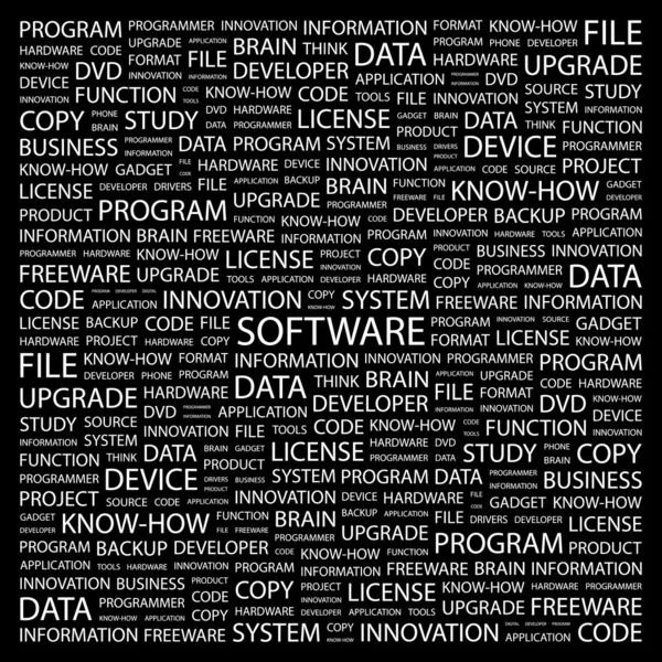 Software. Wortcollage auf schwarzem Hintergrund — Stockvektor