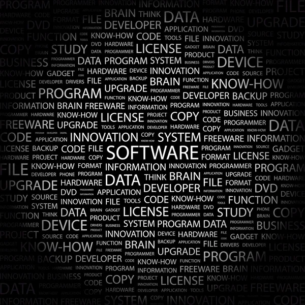 SOFTWARE. Word collage on black background — Stock Vector